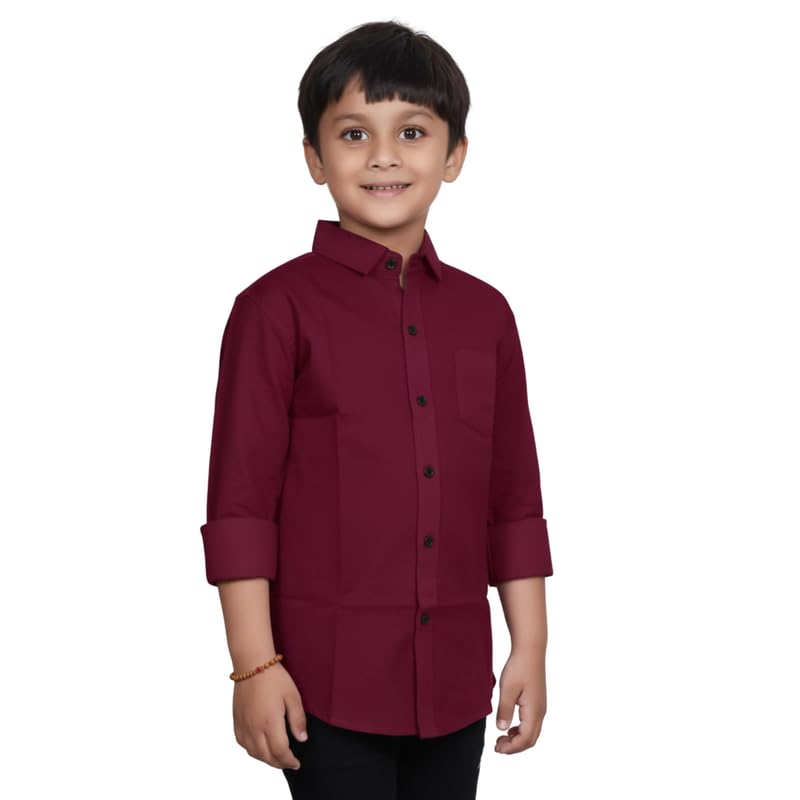 Image of Boys Cotton Blend Solid Full Sleeve Shirt with Spread Collar ? Casual Shirt for Kids