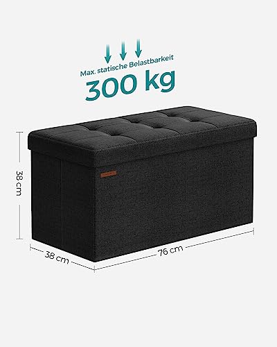 SONGMICS Sitzhocker mit Stauraum, klappbare Sitzbank, 38 x 76 x 38 cm Fußbank, Aufbewahrungsbox, bis 300 kg belastbar, für Wohnzimmer Schlafzimmer Flur, tintenschwarz LSF047B01