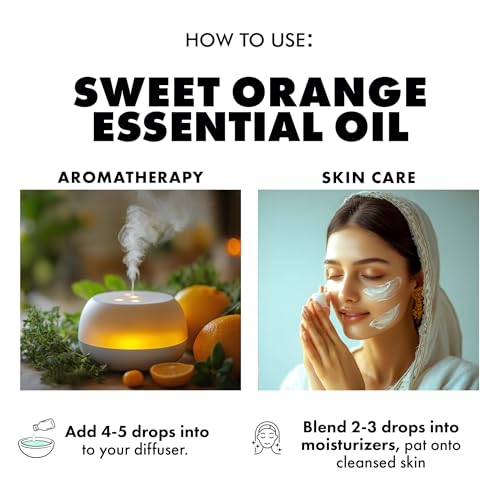 Image of Esslux Sweet Orange Essential Oil for Diffuser & Skin - Huge 120 ML - 100% Pure Natural Orange Oil for Massage & Face - Sweet Orange Essential Oil for Cleaning & Soap Making Scent
