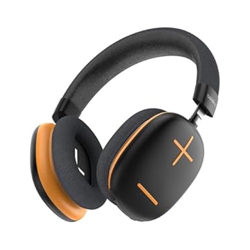 Basike Fones De Ouvido Sem Fio, Headphone Bluetooth on-ear com Microfone, Até 50 Horas de Música, HQ182B (Laranja Preto)
