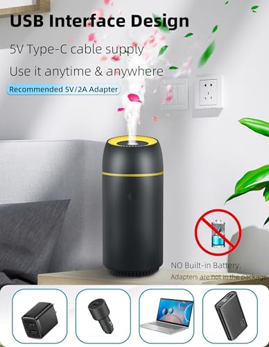 Auto-Diffusor für ätherische Öle und tragbare Mini-Ultraschall-Luftbefeuchter, 100 ml, USB-Aromatherapie-Diffusor mit bunten Lichtern für kleine Räume, Zuhause und Büro