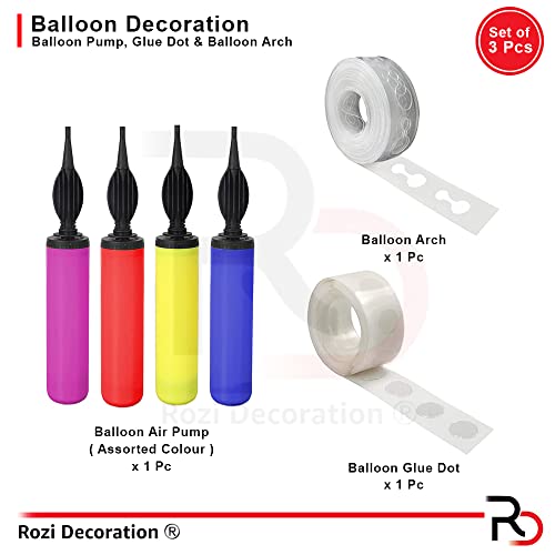 Image of Rozi Decoration PVC Reusable Manual Balloon Inflator Hand Balloon Pump, Glue Dot And Balloon Arch Pack of 3 Red and Transparent