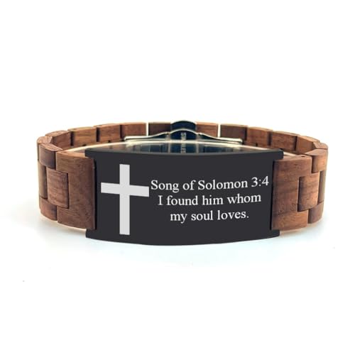 Bible Verses Cross Bracelets Ebony Wood/Red Sandalwood/Walnut Wood & Stainless Steel ID Wooden Bracelets Adjustable Bangle Jewelry Gifts - 8.26in
