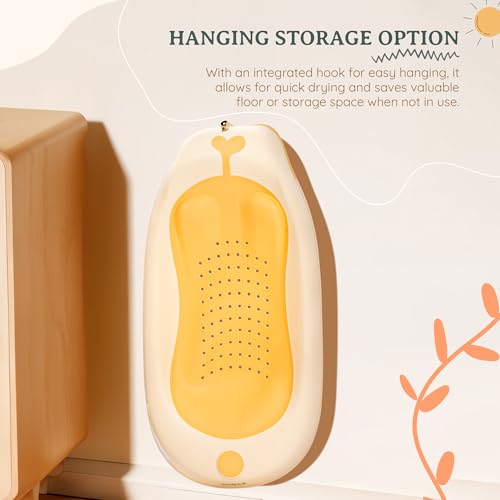 Image of Baybee Ziga Bath Seat for Babies | Portable Bather with Anti-Slip Edges & Suction Cup | Hanging Shower Tub for Newborns 0 to 12 Months (Yellow)