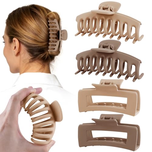 TOCESS Silicone Hair Clip 4 Pack Flexible & Unbreakable Large Matte Soft Claw Clips for Thin/Thick Hair Women 4 Inch Neutral Cute Bendable Big Jaw Clips for Driving-Safe