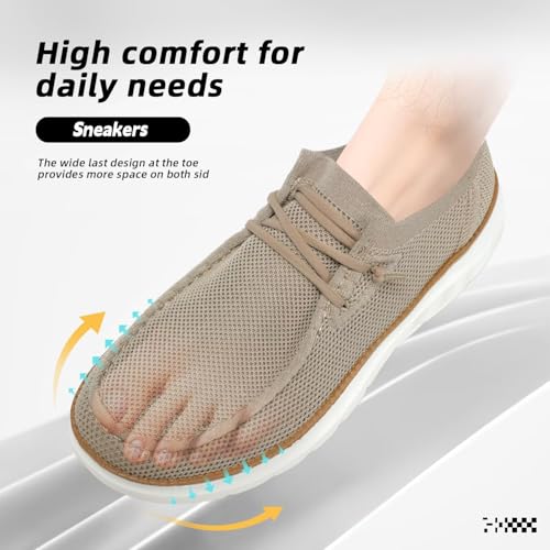 Image of Mens Boat Loafers Slip-on Casual Mesh Walking Shoes Business Oxfords Sneakers Work Lightweight Comfortable Soft Sole Khaki