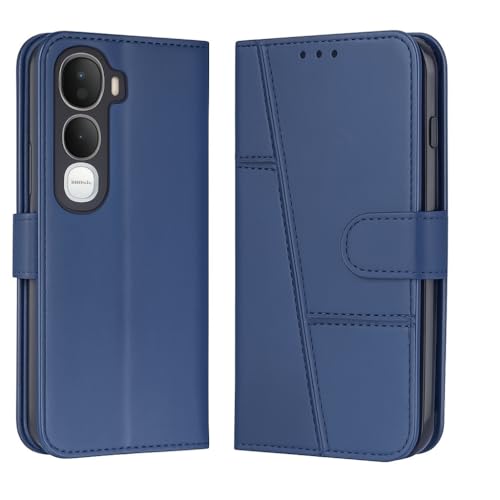 Image of for Vivo Y400 5G Flip Cover Leather Finish | Inside TPU with Card Pockets | Wallet Stand | Complete Protection Flip Case Blue