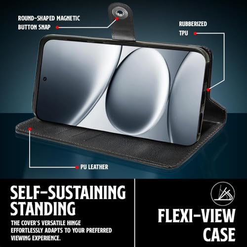 Image of WOW IMAGINE Shock Proof Flip Cover Back Case for Redmi Note 15 Pro 5G (Magnetic Button Flip Case | Wallet Pockets & Stand | Leather Finish | Haze Black)
