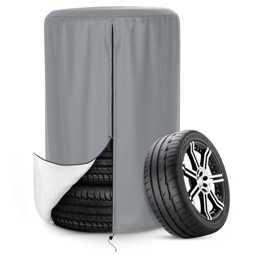 Image of AKEfit Tire Cover, Heavy Duty Waterproof and Dustproof Tire Storage Bag for Jeep Trailer RV SUV Truck Tires with Zipper (Grey,Holding 4 Tires Within 34 Inch Diameter)