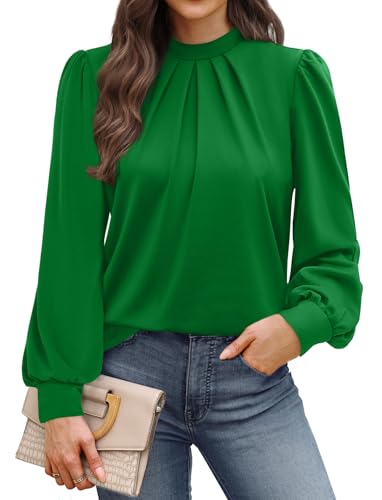 Image of WIHOLL Long Sleeve Shirts for Women Mock Neck Tops Pleated Front Blouses Dressy Casual Spring Fall Clothes 2026 Fashion