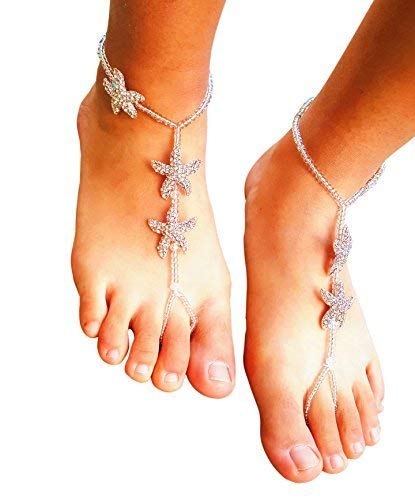 Fine Lady Sparkly Wedding Barefoot Sandals Crystal Bridal Bridemaid Foot Jewelry Starfish Beaded Anklet Stunning Vacation Accessories