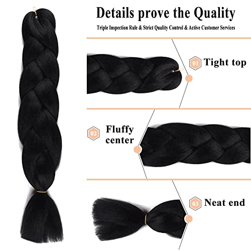 Wome Black Jumbo Braiding Hair Extensions 3Pcs/Lot High Temperature Synthetic Black Braids Hair Synthetic Hair For Box Braids Black Hair Extensions For Twist (Black 1B#,24",100G/Pcs) #TOP3