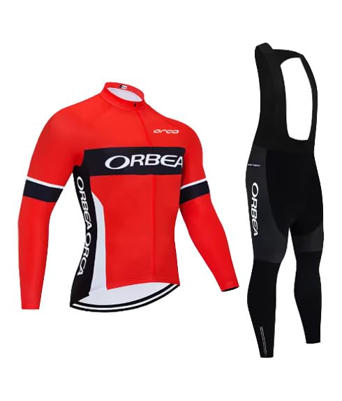 Conjunto de camiseta de ciclismo para hombre, ropa de ciclismo de manga larga, camisetas de bicicleta de carretera con pantalones largos acolchados de gel 20D (TZ-0405, L)