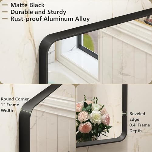 Image of The Artment your artistic apartment Streamline Rectangle Wall Mirror | HD Glass | Metal Frame | Wall-Mounted | Elegant Design for Bedroom, Bathroom, Hallway, Entryway | Black (56 CM)