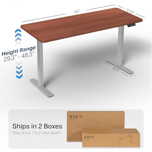 Image of VIVO Electric 60 x 24 in Standing Desk, Memory Height Adjustment, 1B Series, Holds 220 lbs, One-Piece Dark Walnut Top, Gray Frame, DESK-KIT-1G6D