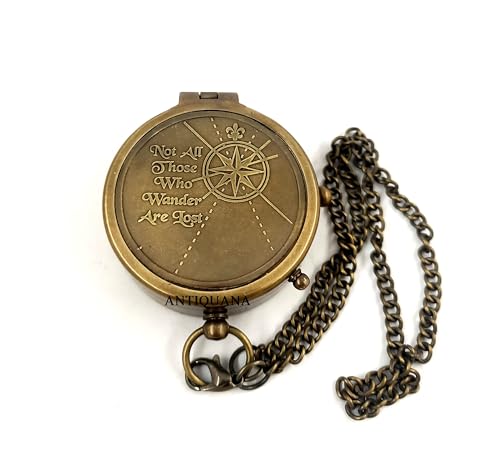 Brújula de latón con grabado y estuche de cuero miniatura 3