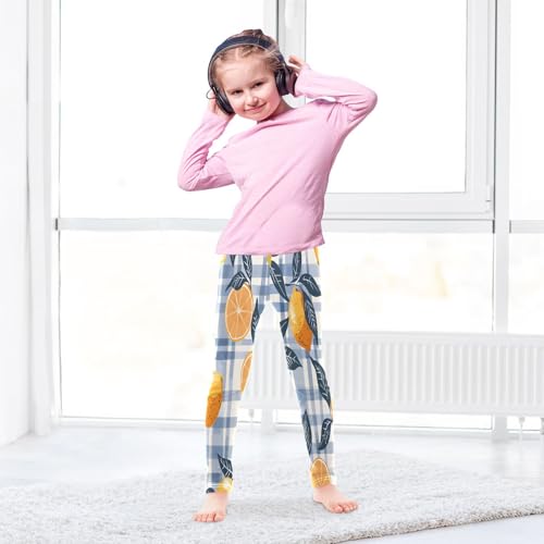 Bolaz Toddler Girls Leggings Printed Yoga Pants Leggings Lemons Blue Grid for Kids4
