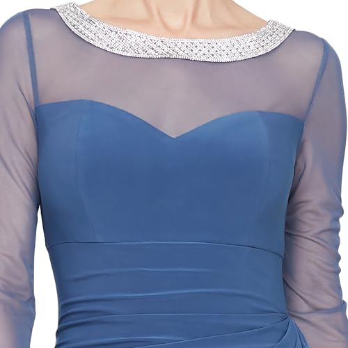 Image of Alex Evenings Women's Long Matte Jersey Mother of The Bride Dress with 3 /4 Illusion Sleeves (Petite and Regular Sizes)