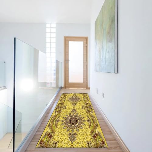 Alfombra de pasillo amarilla vintage de 60x400 cm lavable a metros 6