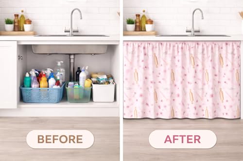Image of Barebeauty Premium Printed Kitchen Sink Curtain | Kitchen Under Sink Curtain | Decorative Cabinet Cover | Washable & Dustproof | Modern Curtain (2, Design-4)
