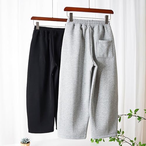 Boys' Open Bottom Fleece-Lined Sweatpants with Pockets High Waisted Kids Athletic Pants for Yoga Running 8-9 Years Black3