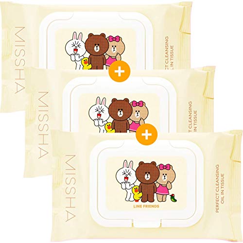 [Missha] Line Friends Super Aqua Cleansing Oil Tissue - 3 packs (90pcs)
