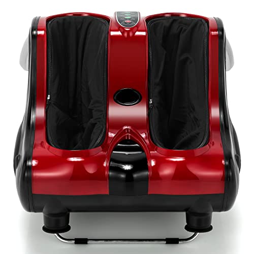 RELAX4LIFE Foot and Calf Massager, Shiatsu Foot Massager Machine w/Heating, Kneading, Vibration, Rolling, Adjustable Speed & Tilt Base, Leg Massager for Pain Relief (Red)