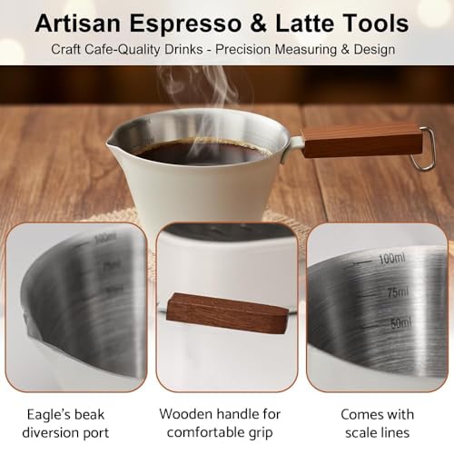 Vaso medidor espresso acero inoxidable 100ml con mango de madera miniatura 3
