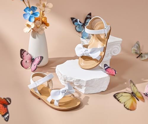 Image of PHIRAMIN Toddler Girl Sandals - Flower Girl Dress Shoes Open Toe Little Kid Flats
