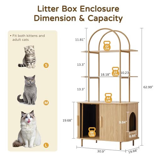 Image of 62 inch Sliding Door Hidden Cat Litter Box Enclosure with Shelves