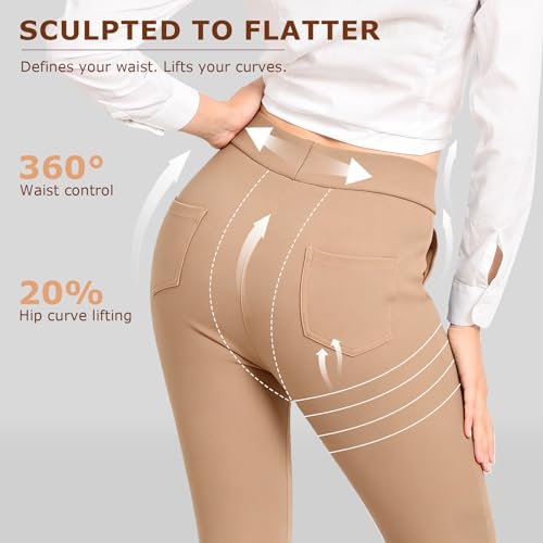 Image of Ginasy Dress Pants for Women, Pull-On Business Casual Leggings | Classic Colors; High-Rise Tummy Control; Stretch Knit Fabric; Pull-On Fit with Functional Pockets