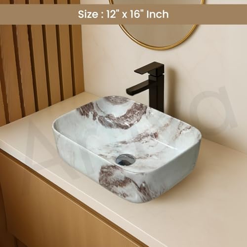 Image of Artiva Ceramic Wash Basin /Tabletop Washbasin For Bathroom,12 inchx16 inch /Small Countetop Bathroom Basin /Table Top Basin For Home,Office,Hotel /Rectangle Glossy Sink (Caramel Meroon,12x16 Inch)