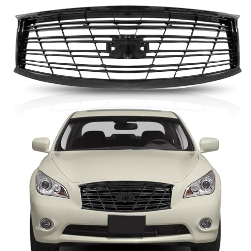 PartsFlow For 2011-2015 Infiniti M37 M56 Q70 Sedan Front All Gloss Black Bumper Upper Black Grille Grill