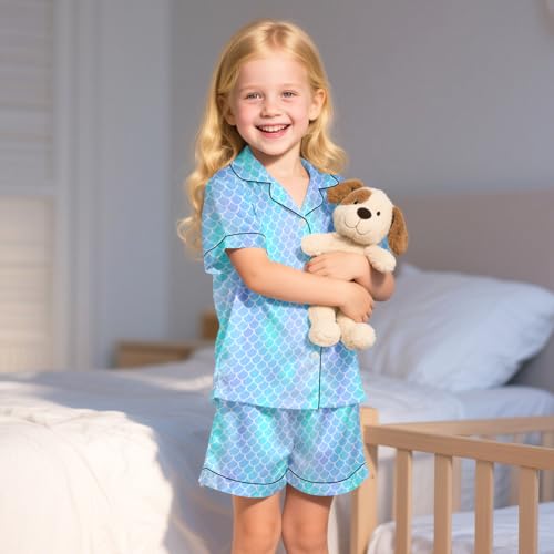 Nidoul Girls Pajamas Satin Short Sleeve Button Down Silky Pjs Girls' Sleepwear Set for Toddler Kids 3T-10Y4