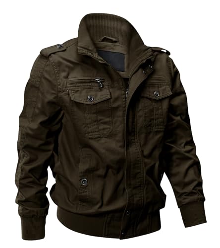 EKLENTSON Mens Fall Jacket Military Lightweight Windbreaker Winter Bomber Cargo Jacket Coffee M