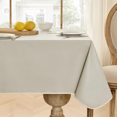 Image of Softalker Vinyl Tablecloth Rectangle, Outdoor 100% Waterproof Oil Proof Plastic Edge Binding Table Cloth, Heavy Duty Thick Wipeable PVC Table Covers for Picnic Dining Party - 54 x 78 Inch, Beige