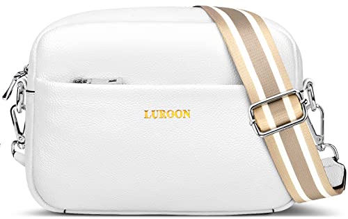 LUROON Bolso Bandolera Mujer Pequeño Cuero Genuino Bolso de Mano Correa de Hombro Desmontable Crossbody Bolso Bolsa de Cuerpo Cruzado Bolso Bandolera de Piel para Mujer para Viaje Uso Diario (Blanco) Cover