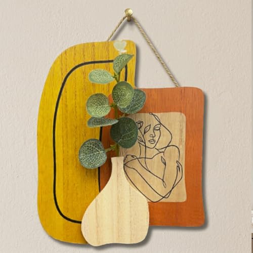 Image of Art Street Boho Modern Art Wall hanging MDF With Artificial Plant for Home & Office Decor, Living Room Decoration -Size: 9x7.5 Inch