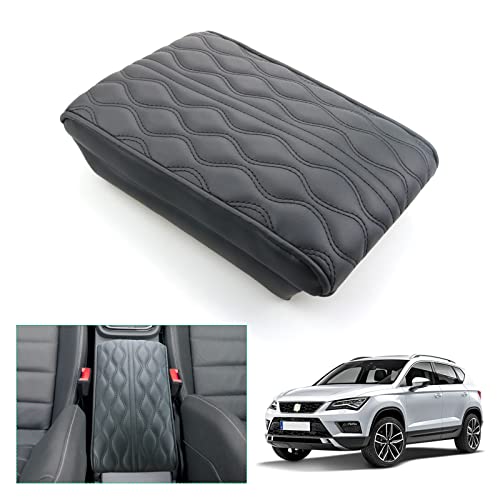 GAFAT Seat Ateca FR Facelift/Cuprα Ateca 2017-2022 2023 Mittelarmlehne Abdeckung, Seat Ateca 2021 Mittelkonsole Armlehne Schutz Armlehnenbezüge, Leder Polster (Schwarz2)