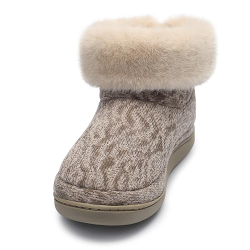Bigwow Women's Bootie Slippers Fuzzy Lined Knit Ankle Boots Cozy House Slipper Non-Slip Warm Indoor Outdoor Booties Shoes with Plush Collar3
