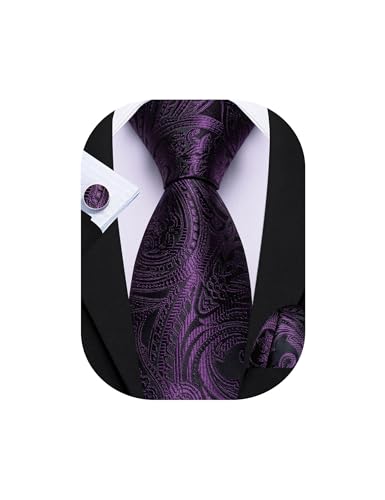 Image of Barry.Wang Men Tie Set Paisley Silk Necktie Pocket Square Cufflinks Formal Wedding Business Party