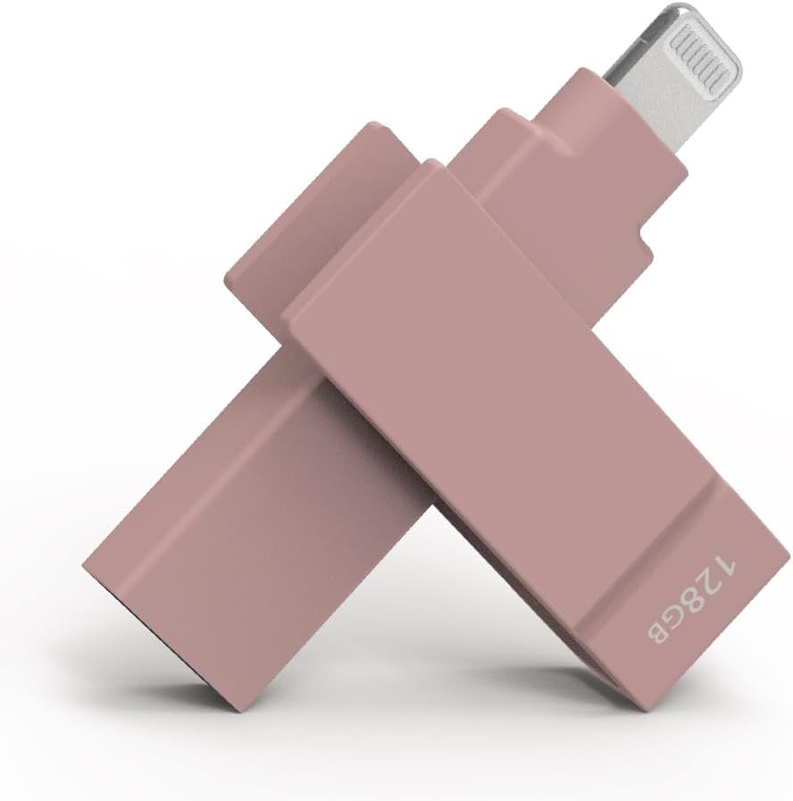 128GB Apple MFi Certified Morandi Pink iXflash Backup Flash Drive 2-in-1 USB for iPhone, iPad, and Computer, USB Type A & Lightning Storage Device