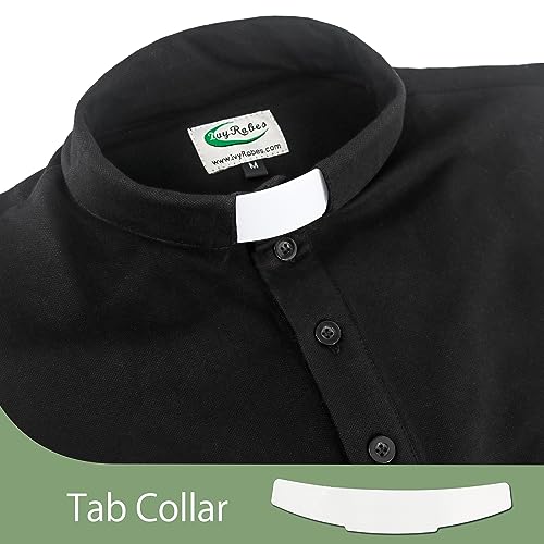 IvyRobes Men's Tab Collar Clergy Polo Shirts Short Sleeves Black4