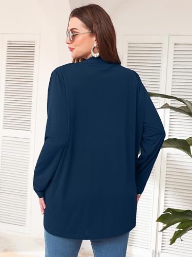 Image of AusLook Plus Size Lightweight Cardigans for Women Open Front Pockets Jacket | 1X-5X,Soft Stretch,Long Sleeve,Longline Coverage,Dress Jeans Layer,Work Travel Style,Spring Fall Wear