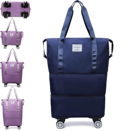 Large Rolling Duffle Bag Spinner 4 Wheels Expandable Luggage Travel,Waterproof Rolling Duffle Bag,Carry On Large Capacity Luggage Bag,Foldable,Universal Wheel Removable (F)