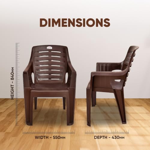Image of AVRO Furniture 4003 Heavy Duty Plastic Chair for Home, Office & Outdoor, Solid Back Support, Comfortable Seating with Arm, Ergonomic and Stackable, Pre-Assembled, 150 Kg Capacity, Set of 2, Brown