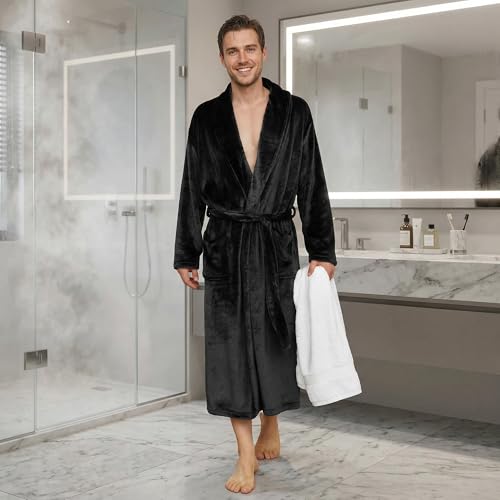 Image of U2SKIIN Mens Fleece Robe Plush Collar Shawl Bathrobe
