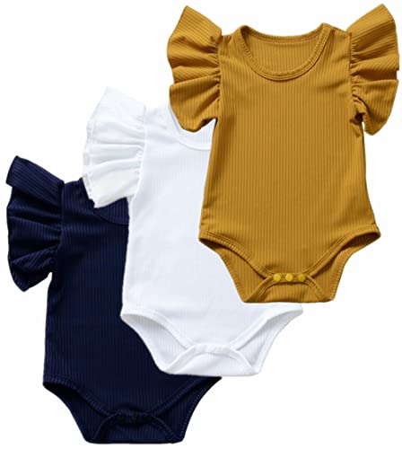 Image of Baby Girls' Short-Sleeve Bodysuit Funny Ruffles Flower Jumpsuit Outfit for Infant Toddlers 3-Pack