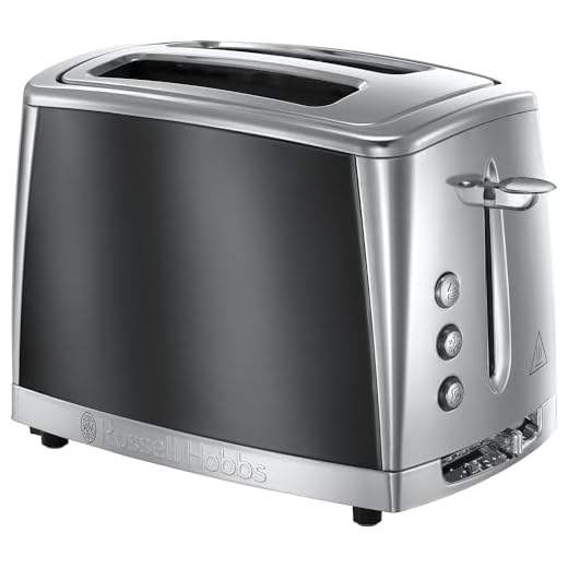 Russell Hobbs 2 Slice Luna Toaster with Faster Toasting Technology (6 Browning Levels, Defrost/Reheat/Cancel Function, Lift & Look Feature, Removable Crumb Tray, Cord Storage, 1500W) Grey 23221