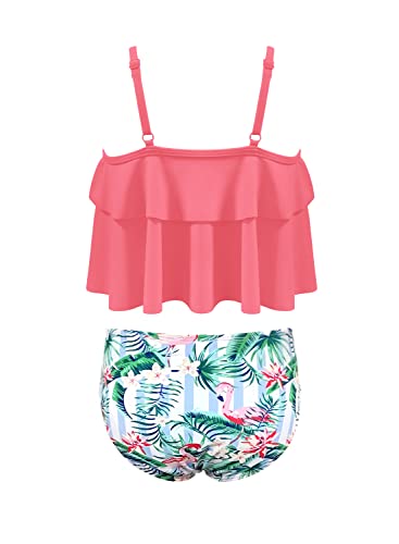 SHEKINI Girls Bathing Suits Ruffle Flounce Floral Printing Two Piece Swimsuits Kids Sport Bikinis2